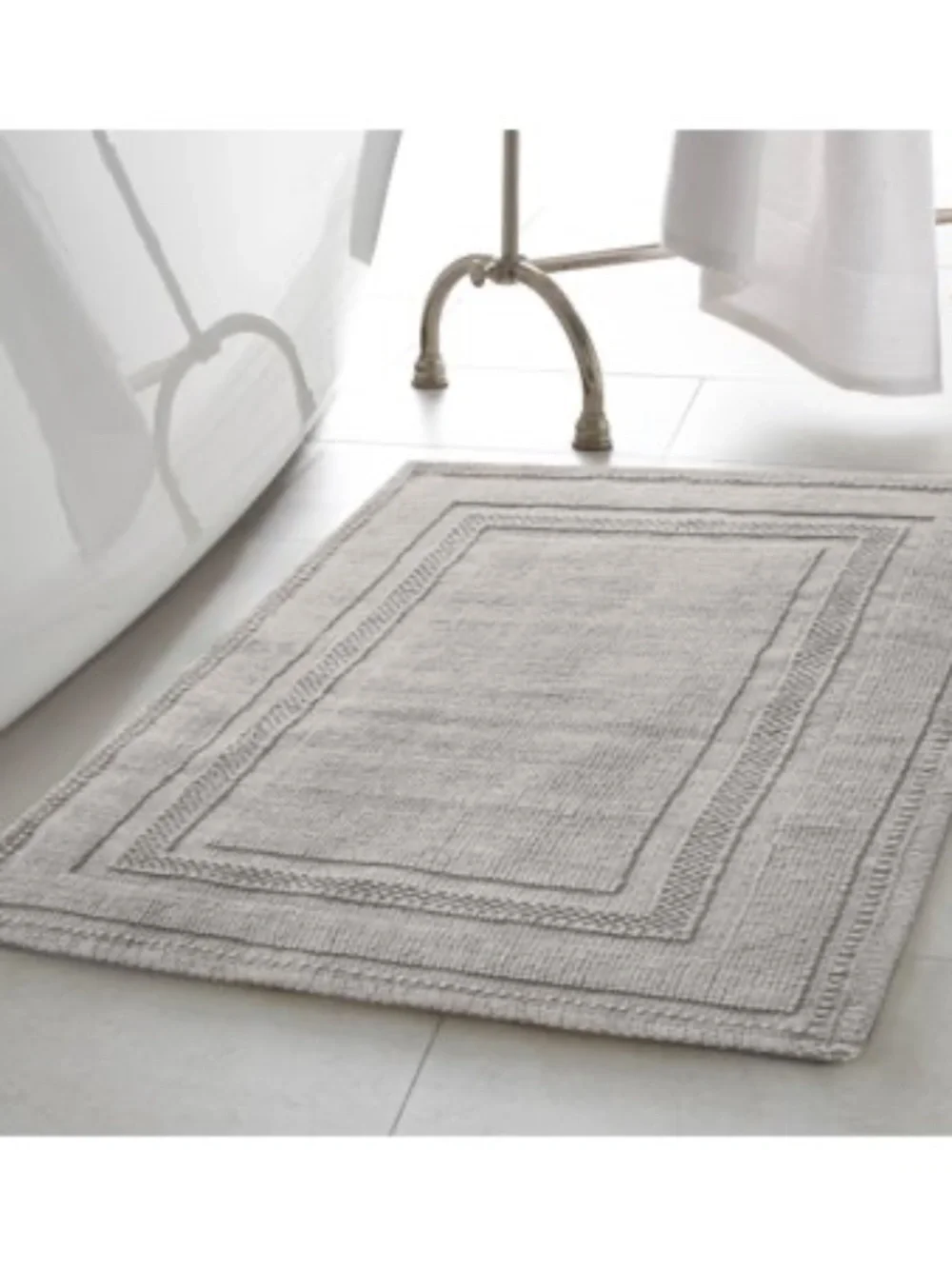 Jean Pierre Stonewash Racetrack Bath Rug  100% Cotton Light Grey 17x24 Inch